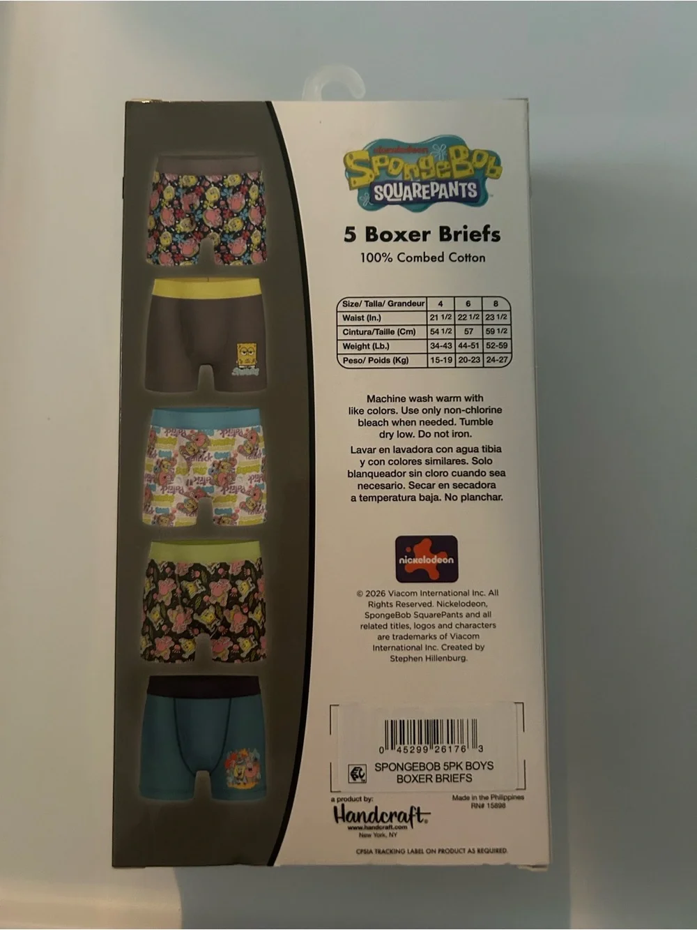 Spongebob Cotton Boxer Briefs 5-pack boys size 4